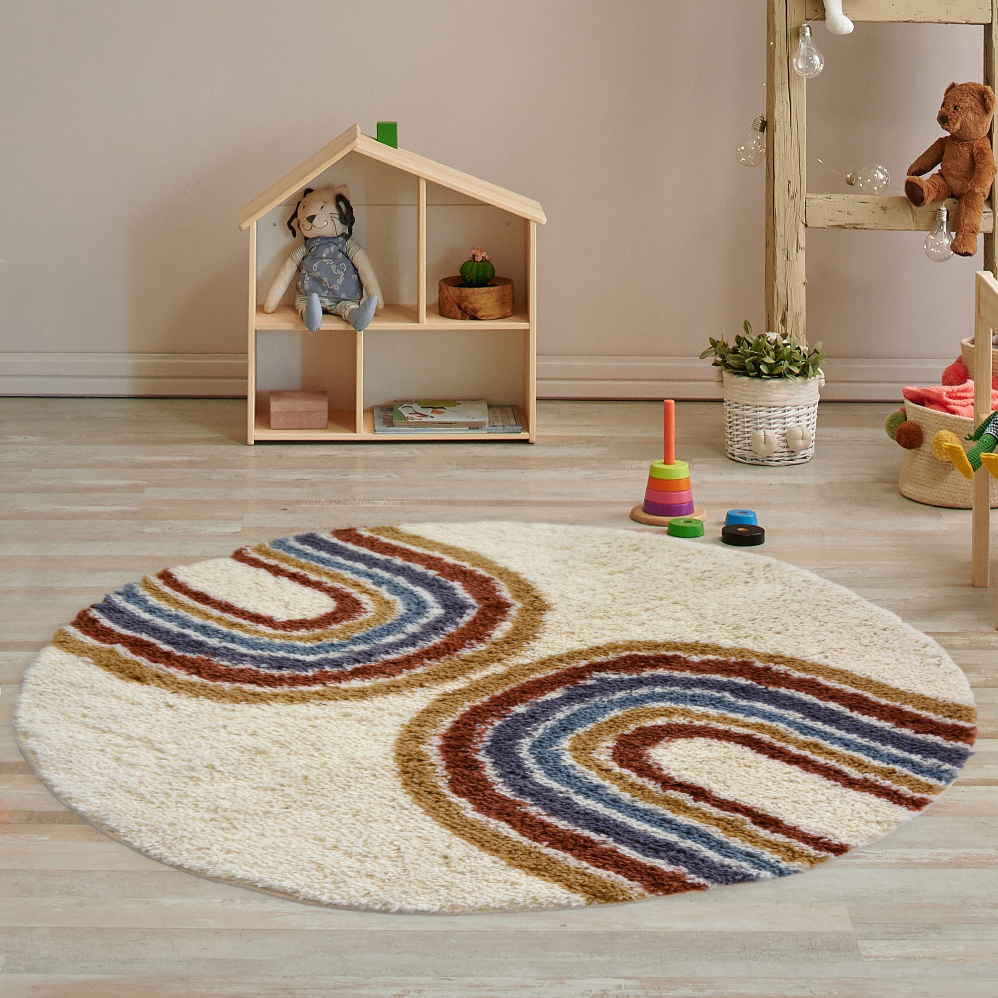 Snug Rainbow Shaggy Abstract Circle Rugs In Multi